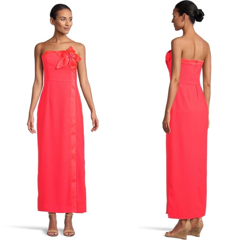 Lilly Pulitzer Strapless Coral Maxi Dress with Floral Accent